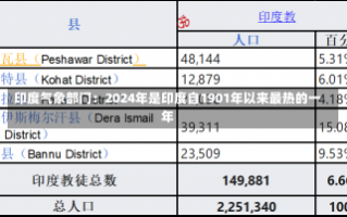 印度气象部门：2024年是印度自1901年以来最热的一年