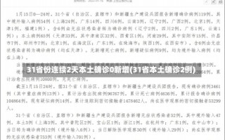 31省份连续2天本土确诊0新增(31省本土确诊2例)