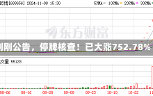 刚刚公告，停牌核查！已大涨752.78%