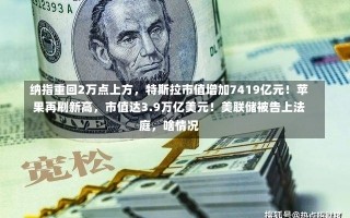 纳指重回2万点上方，特斯拉市值增加7419亿元！苹果再刷新高，市值达3.9万亿美元！美联储被告上法庭，啥情况