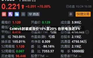 CoWoS封装或涨价10%至20% 台积电涨近3%