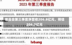 唯品会第三季度净营收206.8亿元，预估206.7亿元