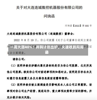 一周大涨40%！并购计划出炉，火速收到问询函-第1张图片-建明新闻