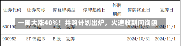 一周大涨40%！并购计划出炉，火速收到问询函-第3张图片-建明新闻