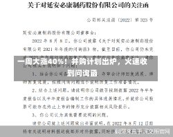 一周大涨40%！并购计划出炉，火速收到问询函-第2张图片-建明新闻