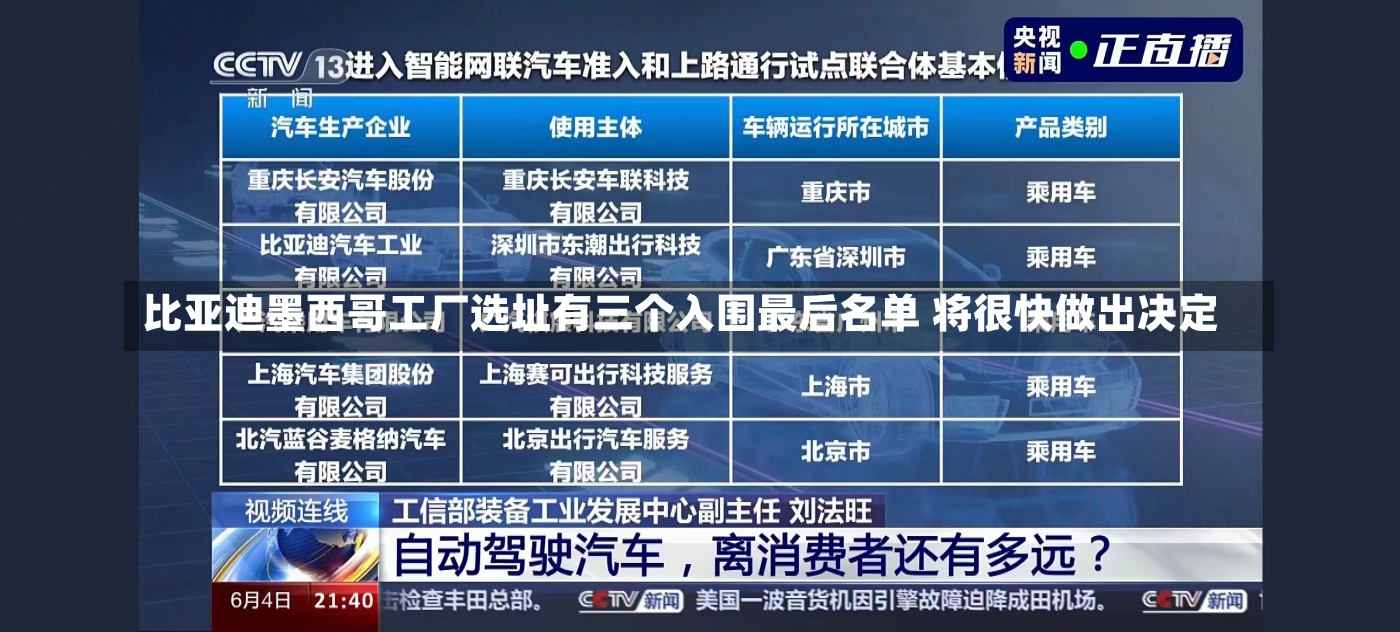 比亚迪墨西哥工厂选址有三个入围最后名单 将很快做出决定-第1张图片-建明新闻