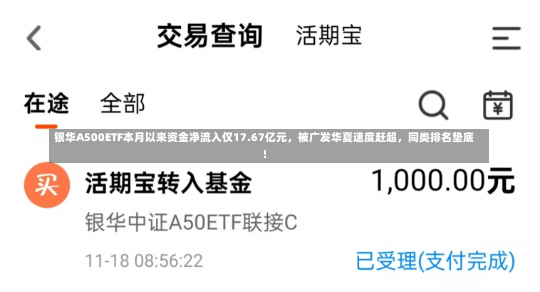 银华A500ETF本月以来资金净流入仅17.67亿元，被广发华夏速度赶超，同类排名垫底！-第1张图片-建明新闻