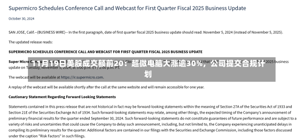 11月19日美股成交额前20：超微电脑大涨逾30%，公司提交合规计划-第2张图片-建明新闻