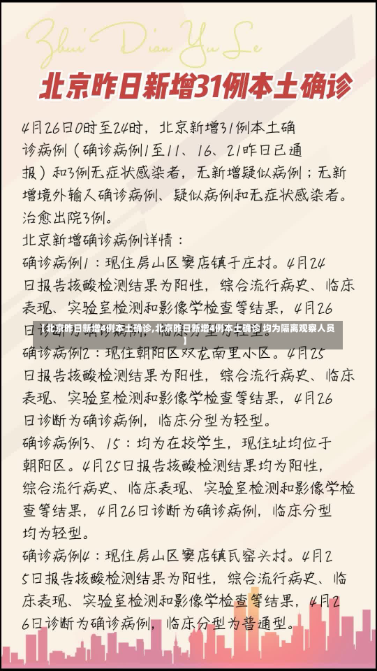 【北京昨日新增4例本土确诊,北京昨日新增4例本土确诊 均为隔离观察人员】-第3张图片-建明新闻