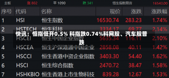 快讯：恒指低开0.5% 科指跌0.74%科网股、汽车股普跌-第1张图片-建明新闻