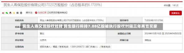 民生人寿又现股权挂牌 民生银行所持7.88亿股被执行股权时隔三年再觅买家-第1张图片-建明新闻