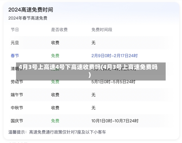 4月3号上高速4号下高速收费吗(4月3号上高速免费吗)-第2张图片-建明新闻