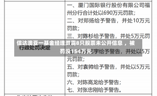 信达澳亚一基金经理泄露8只股票未公开信息 ，被罚没154万元-第1张图片-建明新闻