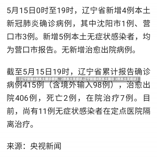 【辽宁新增4例本土确诊病例、2例本土无症状,辽宁新增4例本土确诊 3例本土无症状】-第1张图片-建明新闻