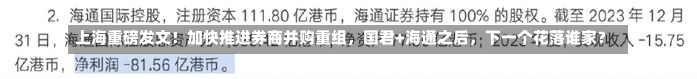 上海重磅发文！加快推进券商并购重组，国君+海通之后，下一个花落谁家？-第2张图片-建明新闻