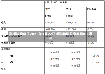 嘉耀控股将于2025年1月22日派发特别股息每股0.3港元-第1张图片-建明新闻