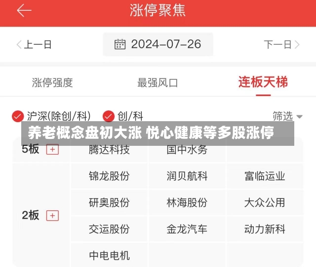 养老概念盘初大涨 悦心健康等多股涨停-第1张图片-建明新闻