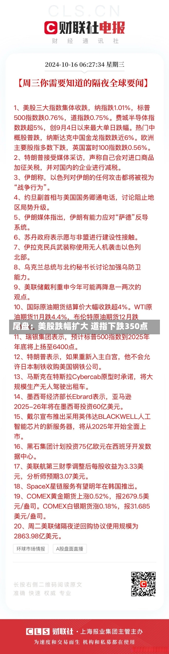 尾盘：美股跌幅扩大 道指下跌350点-第1张图片-建明新闻