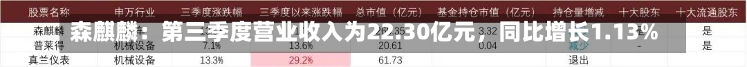 森麒麟：第三季度营业收入为22.30亿元，同比增长1.13%-第1张图片-建明新闻