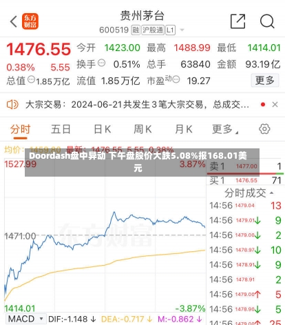 Doordash盘中异动 下午盘股价大跌5.08%报168.01美元-第1张图片-建明新闻