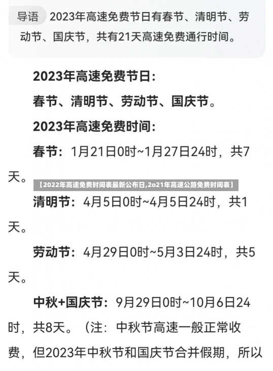 【2022年高速免费时间表最新公布日,2o21年高速公路免费时间表】-第1张图片-建明新闻