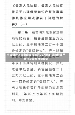 宁波银行上海宝山支行被罚20万元：贷款管理严重违反审慎经营规则-第1张图片-建明新闻